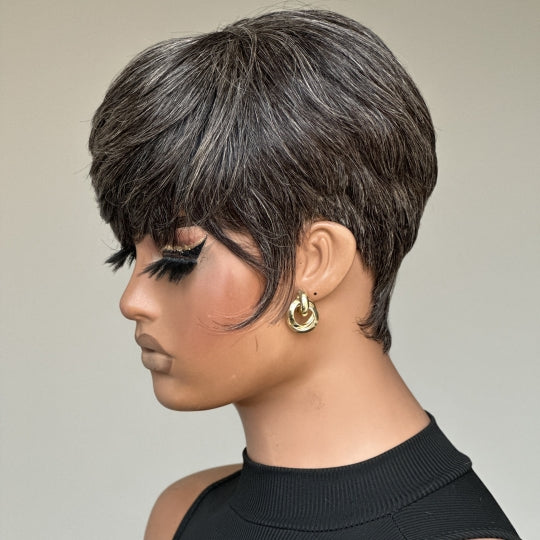Zora Neal Natural Realistic Glueless Pixie Cut Wig with Bangs