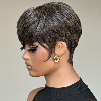 Zora Neal Natural Realistic Glueless Pixie Cut Wig with Bangs