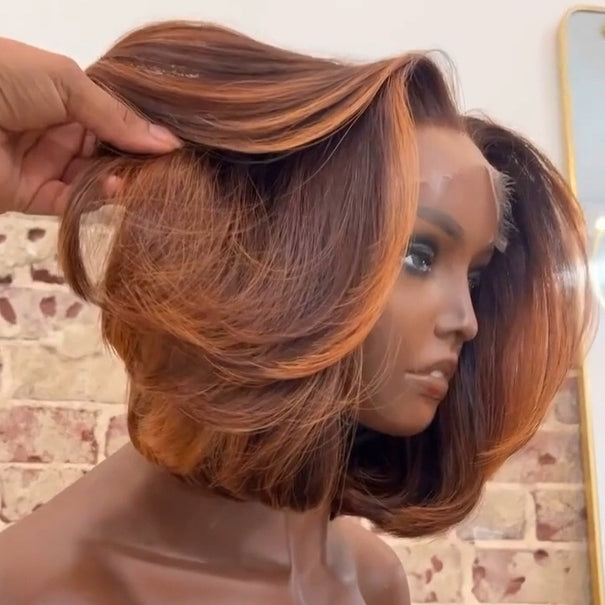 Reddish Brown Highlight Layered Cut Bob 5x5 Lace Closure Wig