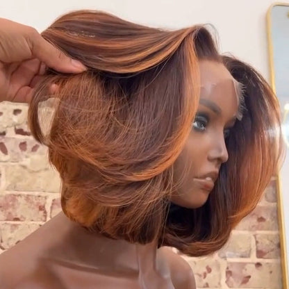 Reddish Brown Highlight Layered Cut Bob 5x5 Lace Closure Wig