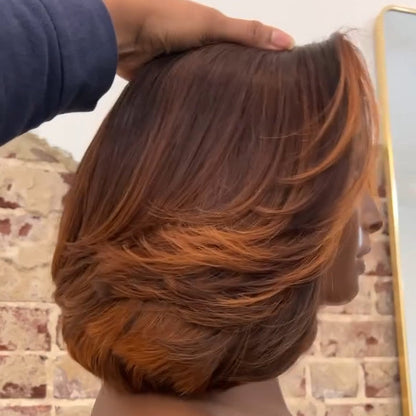 Reddish Brown Highlight Layered Cut Bob 5x5 Lace Closure Wig