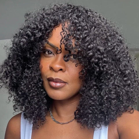 No Lace Glueless Voluminous Afro Kinky Curly Wig 100% Human Hair