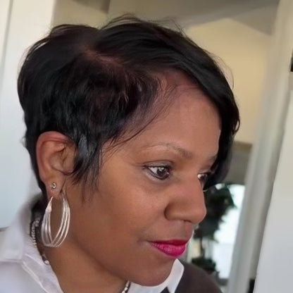 Full Lace Natural Hairline Short Pixie Glueless Wig With Long Bangs