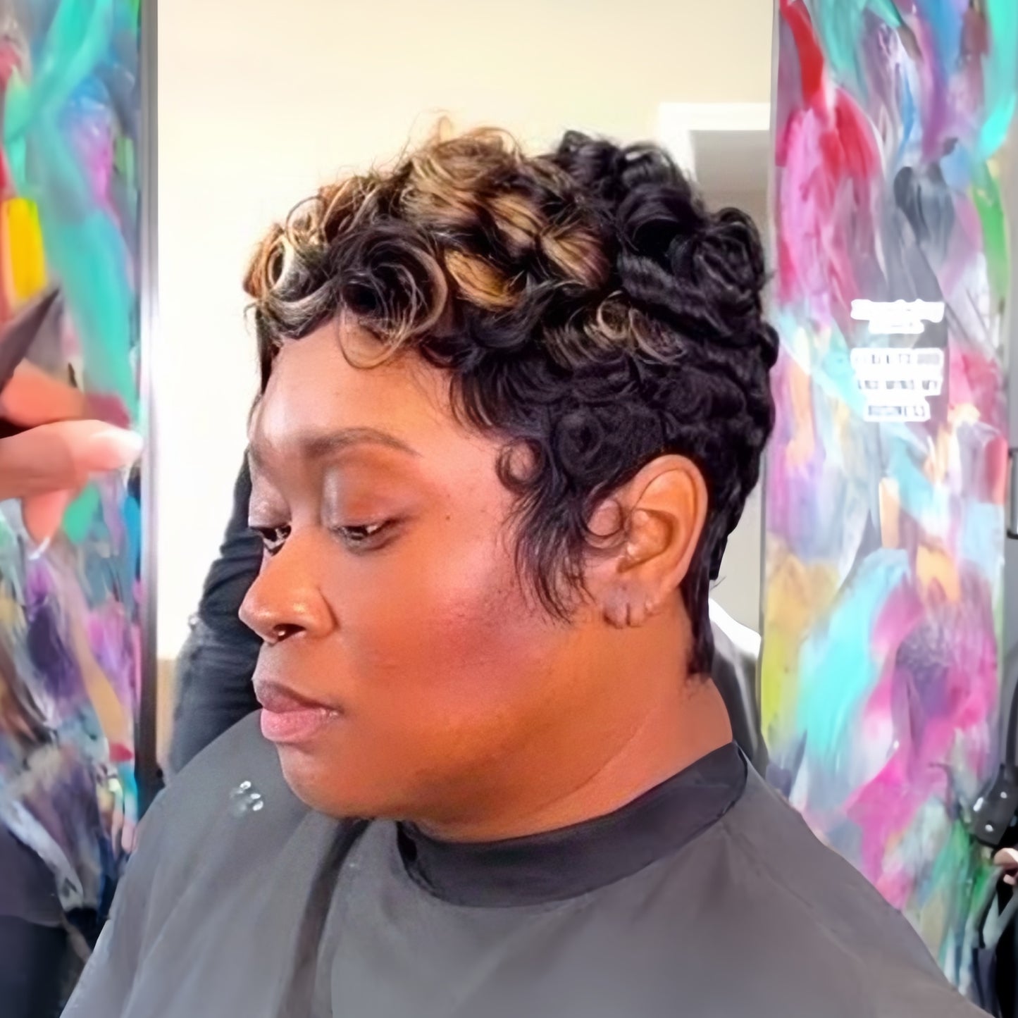 Blonde Black Highlighted Finger Wave Pixie Cut 13×4 Lace Frontal Wig