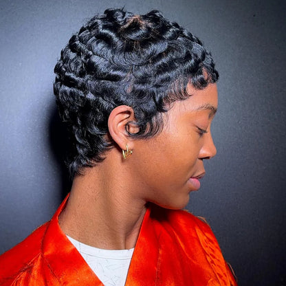 Glueless Full Lace Finger Wave Short Pixie Cut Wig