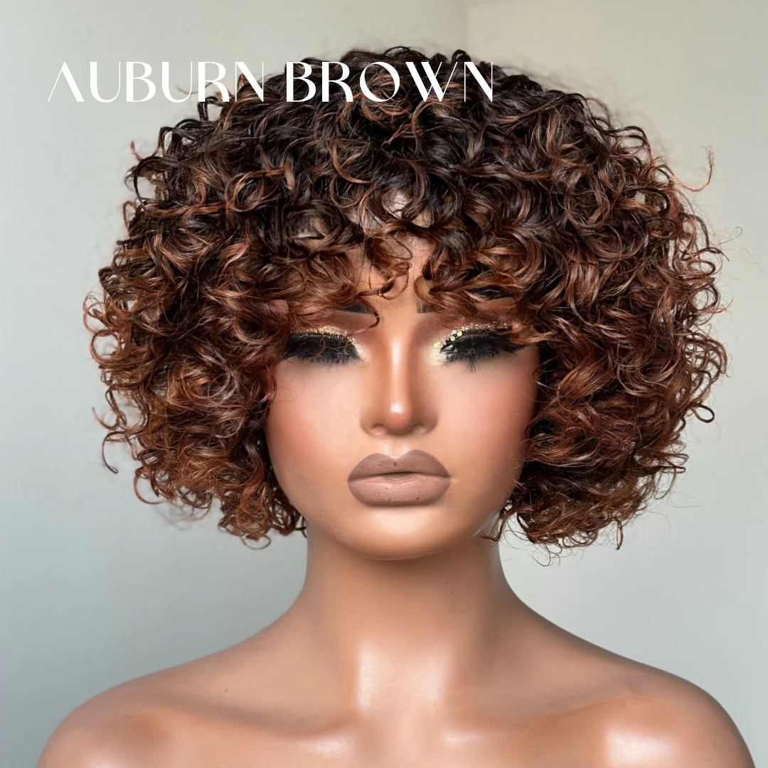 Chic Ombre Mix Color Short Cut Curly Put On & Go Wig 100% Human Hair