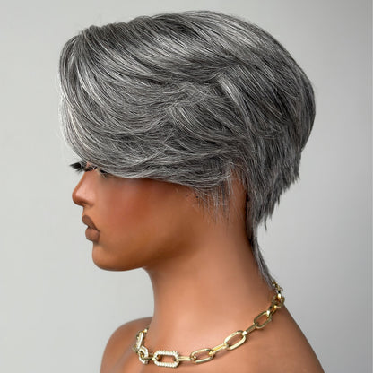 Salt And Pepper Side Part Pixie Cuts 13x4 Frontal Lace Wig