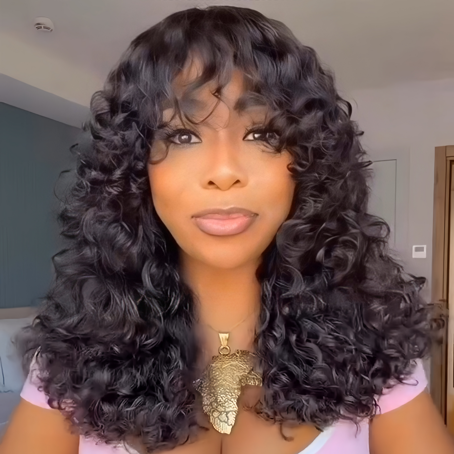 Glueless Curly Wig with Bangs 100% Human Hair Wigs