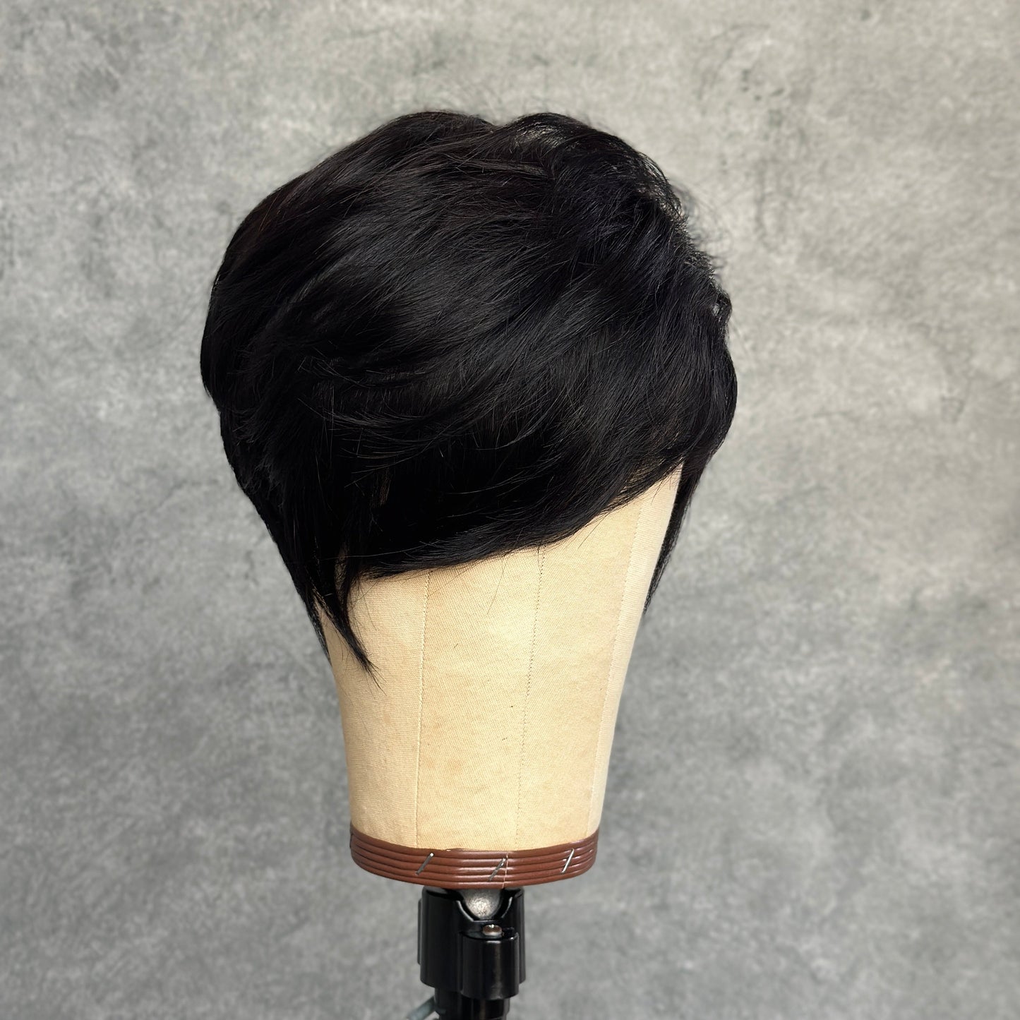 No Lace Put On & Go Natural Black Short Pixie Glueless Wig With Bangs