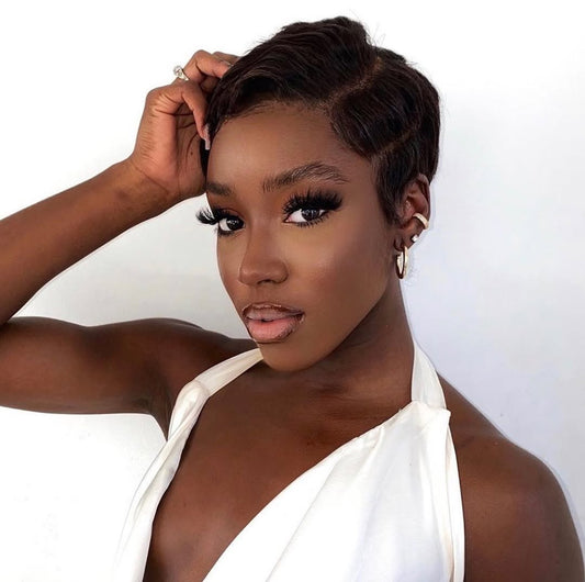 Full Lace Natural Black Short Pixie Cut Curly Wig