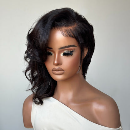 Asymmetrical Side Parted Curls Bob 13×4 Lace Frontal Wig