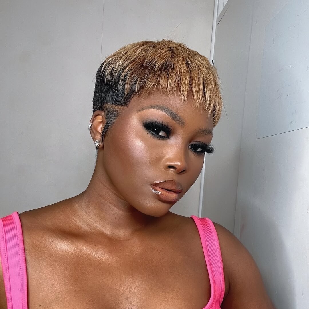 Highlight Blonde Short Pixie Cut 13x4 Lace Frontal Wig With Bang