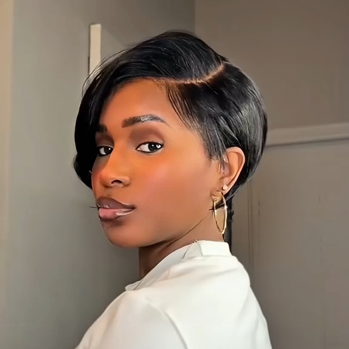 Natural Black Short Side Part Pixie Cut 13×4 Lace Frontal Wig