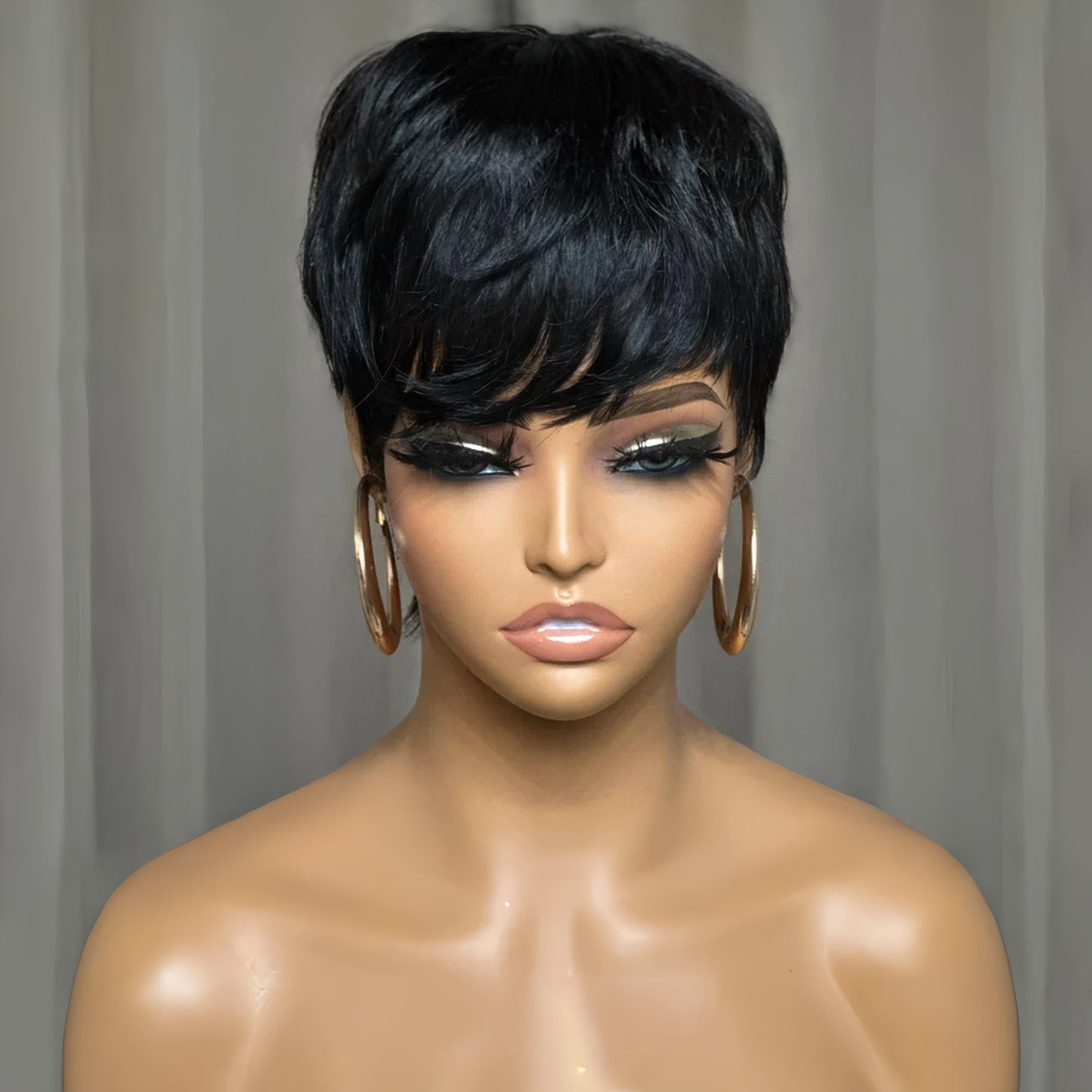 Put on & Go Layered Short Pixie Cut Human Hair Wig With Bang