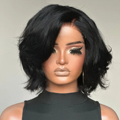 Natural hairline Layered Cut Fluffy Bob 5×5 Lace Closure Wig