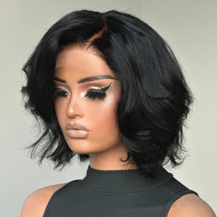 Natural hairline Layered Cut Fluffy Bob 5×5 Lace Closure Wig