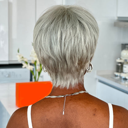 Put on & Go Silver Gray Glueless Pixie With Bangs