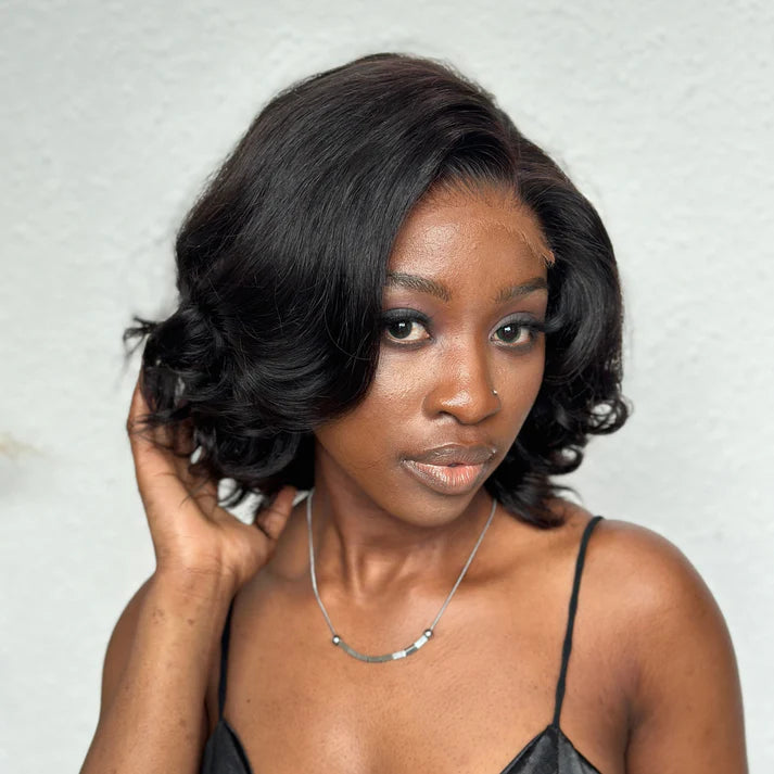 Natural hairline Layered Cut Fluffy Bob 5×5 Lace Closure Wig