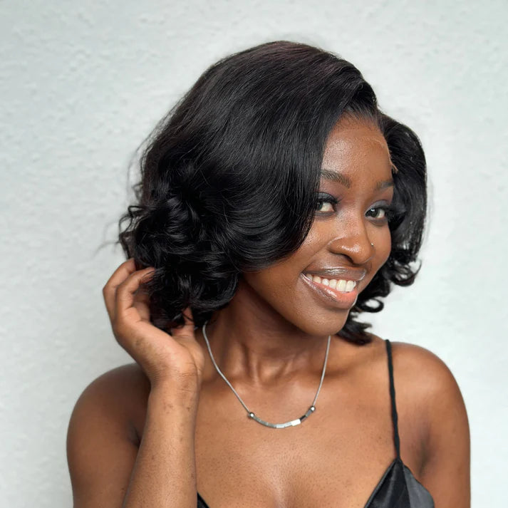 Natural hairline Layered Cut Fluffy Bob 5×5 Lace Closure Wig