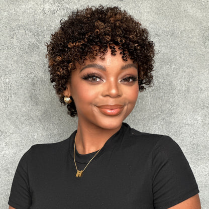 Put on & Go Highlight P2/27 Short Afro Curly Wig With Bangs