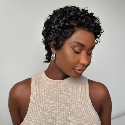 Full Lace Wave Curls Short Pixie Cut Glueless Wig