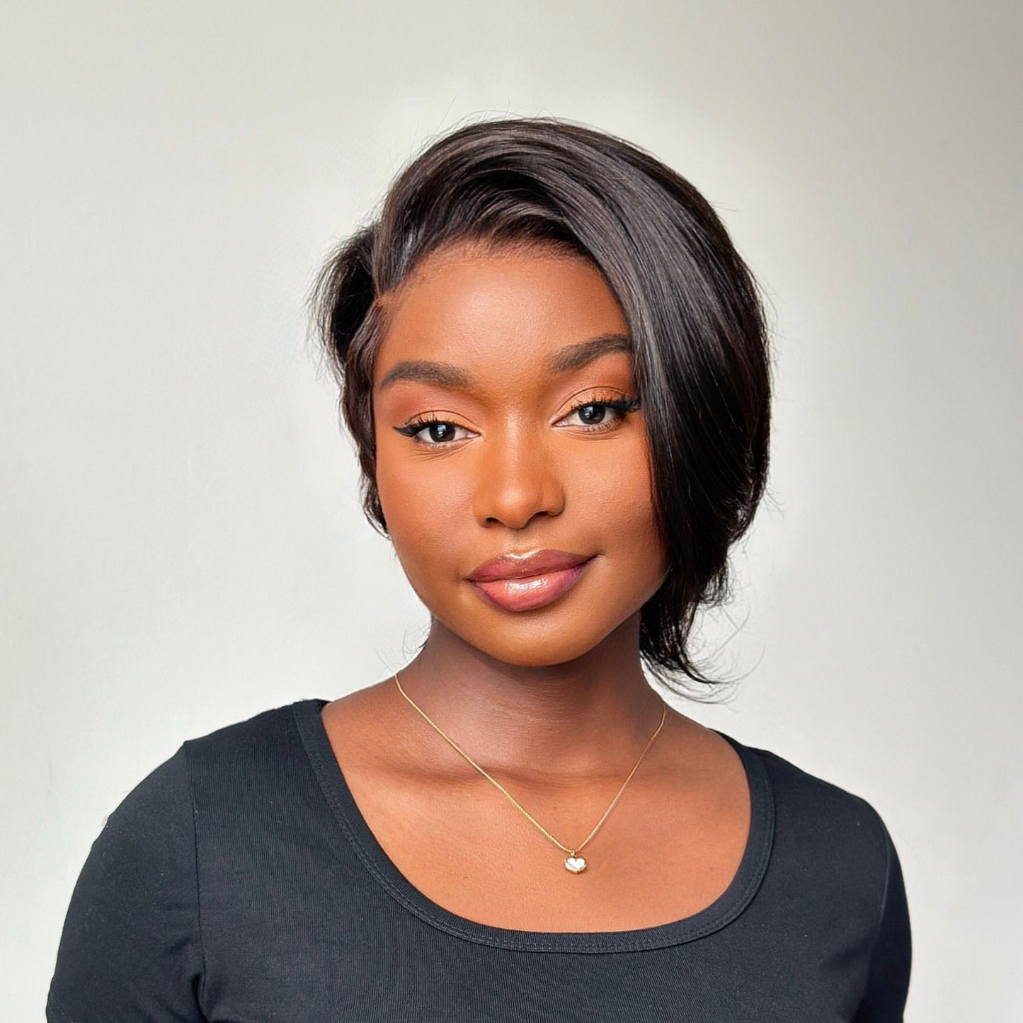 Full Lace Natural Realistic Side Parted Pixie Wig With Long Bangs