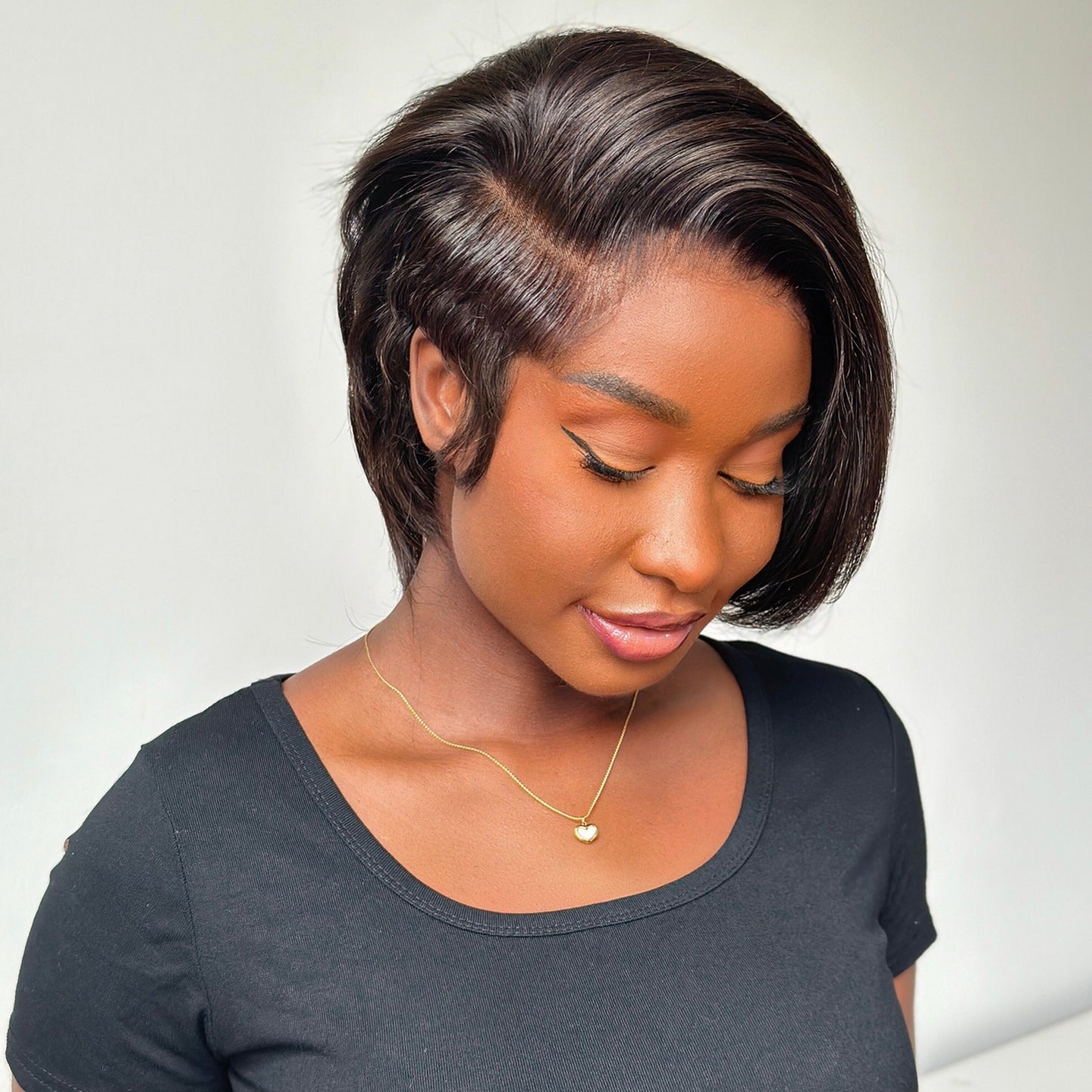Full Lace Natural Realistic Glueless Side Parted Bob Wig With Long Bangs