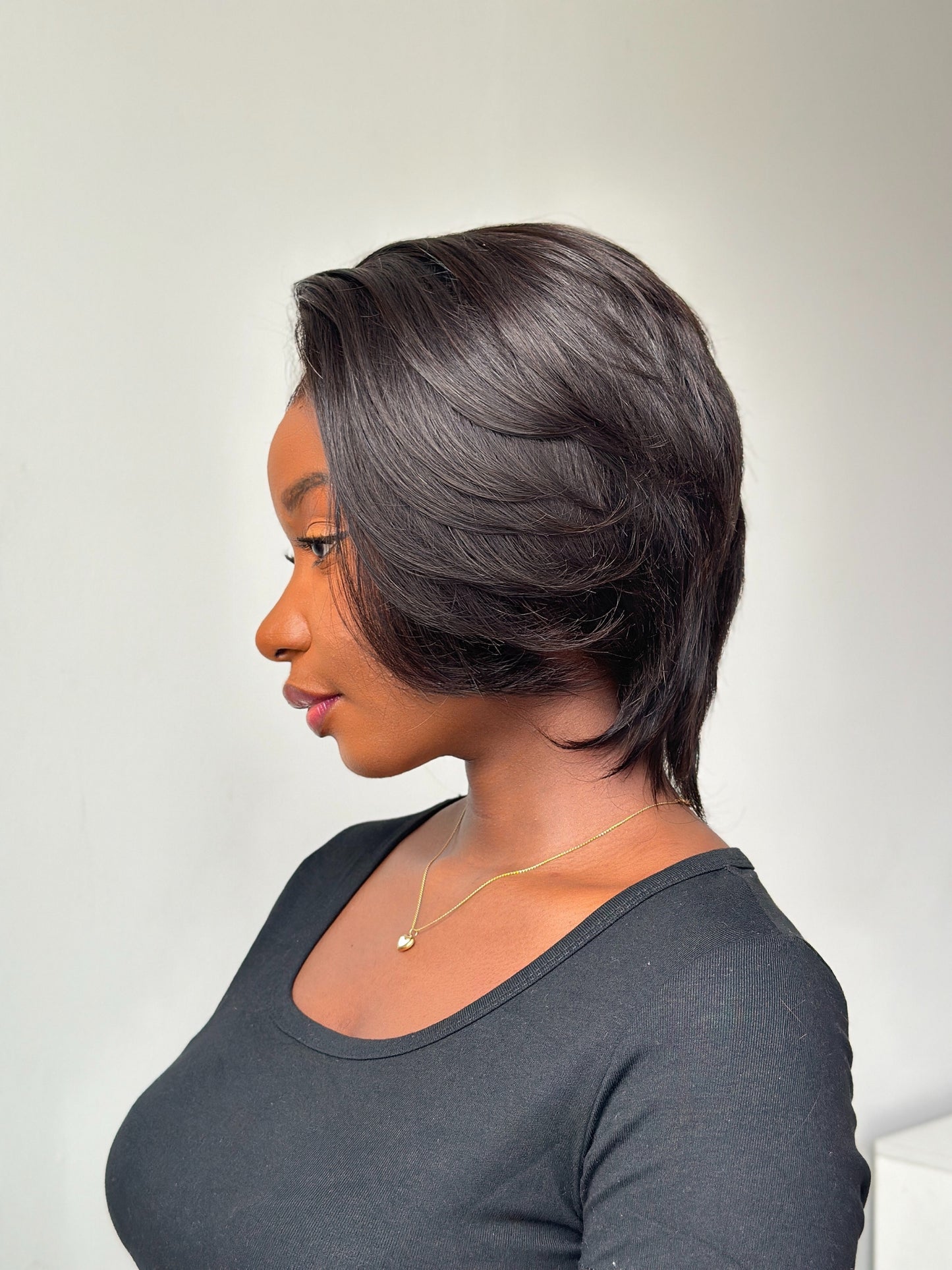 Full Lace Natural Realistic Side Parted Pixie Wig With Long Bangs