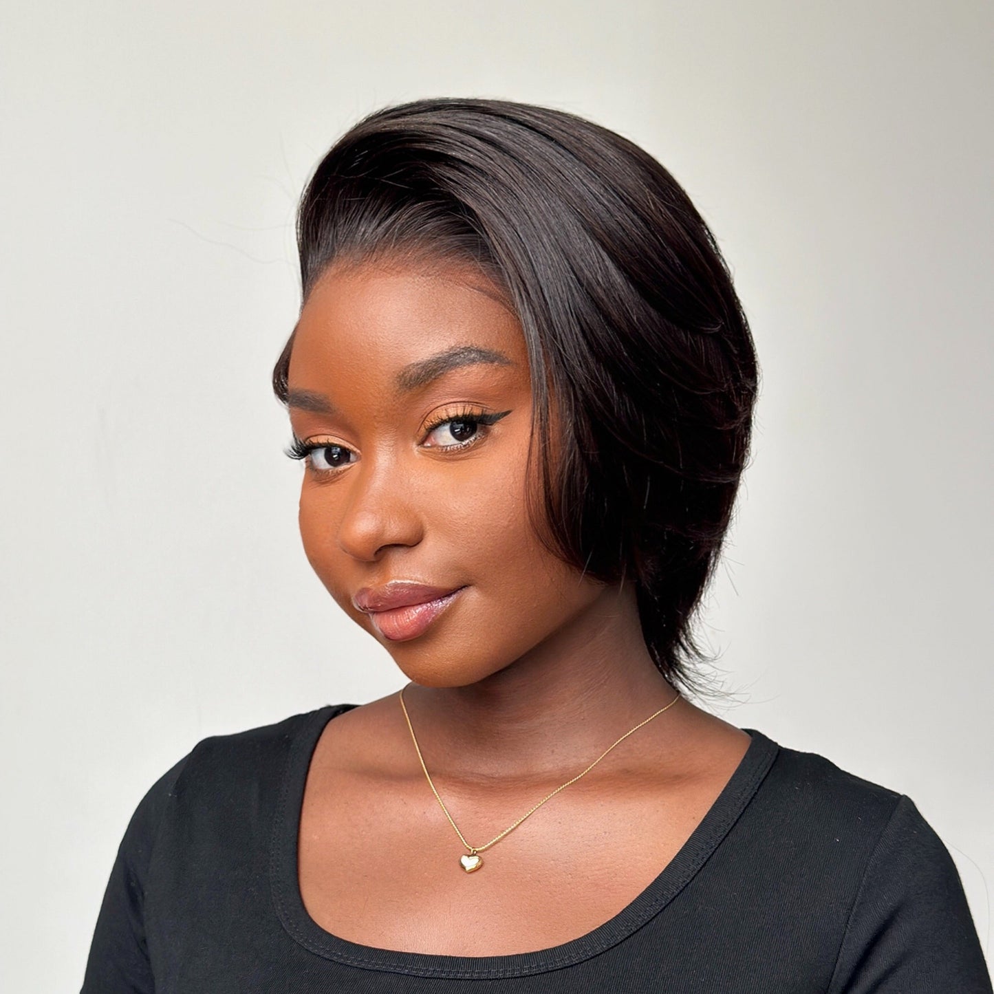 Full Lace Natural Realistic Side Parted Pixie Wig With Long Bangs