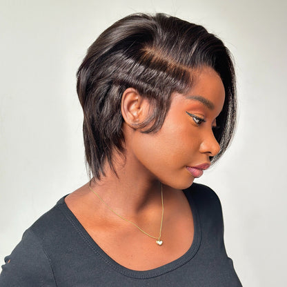 Full Lace Natural Realistic Glueless Side Parted Bob Wig With Long Bangs