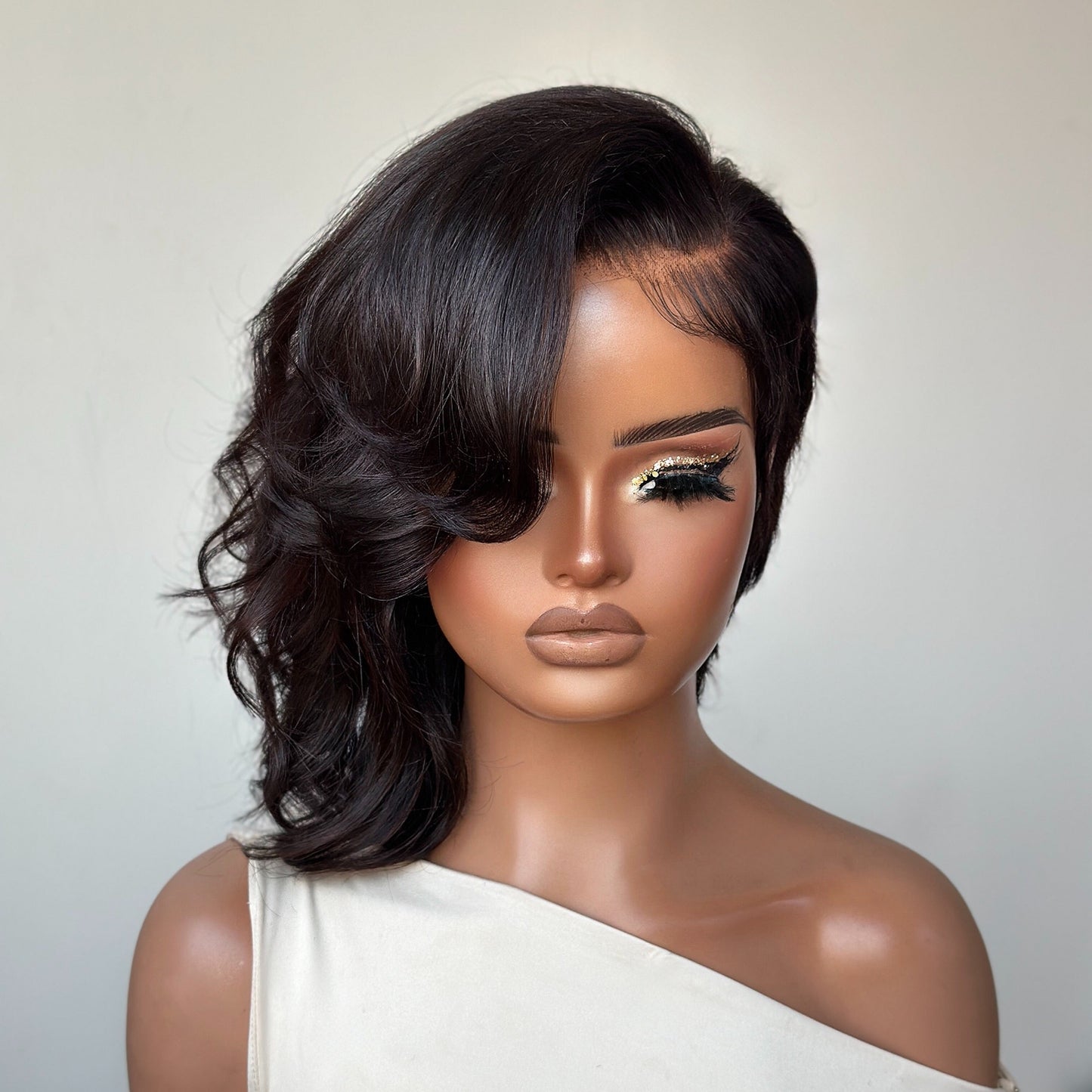 Asymmetrical Side Parted Curls Bob 13×4 Lace Frontal Wig