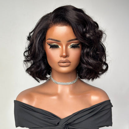 Natural Hairline Side Part Yaki Wavy Bob 13×4 Lace Frontal Wig
