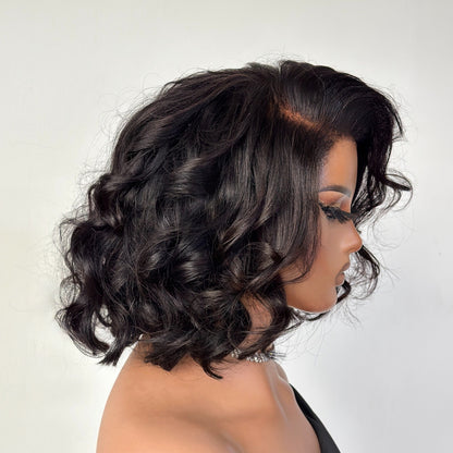 Natural Hairline Side Part Yaki Wavy Bob 13×4 Lace Frontal Wig