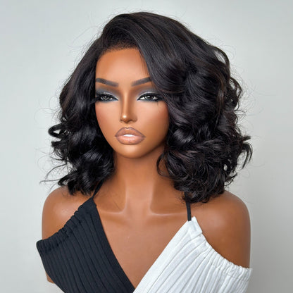 Natural Hairline Side Part Yaki Wavy Bob 13×4 Lace Frontal Wig