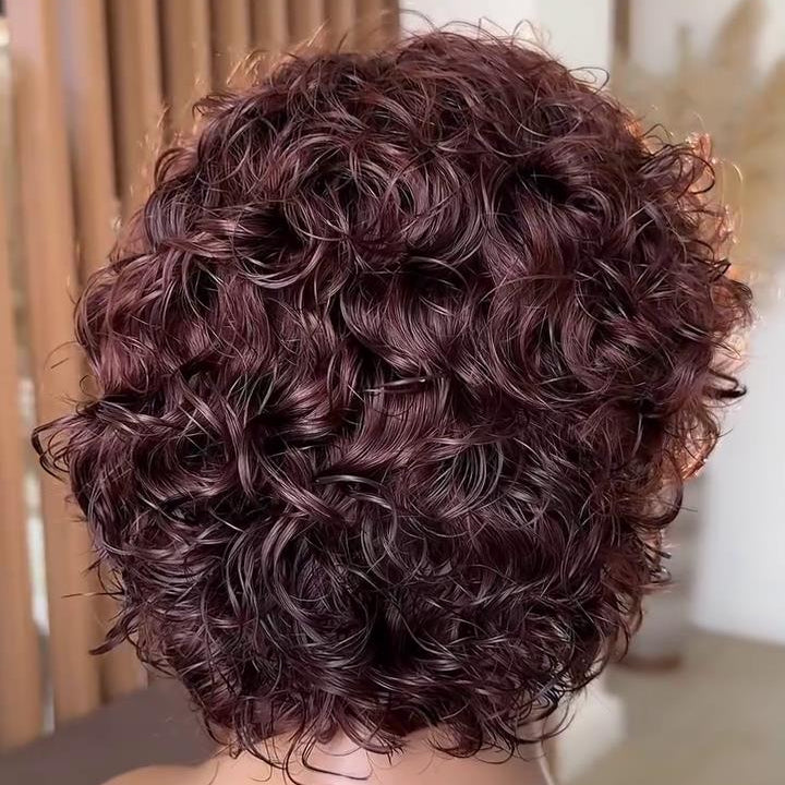 Natural Hairline Cruly Burgundy Pixie 13×4 Lace Frontal Glueless Wig