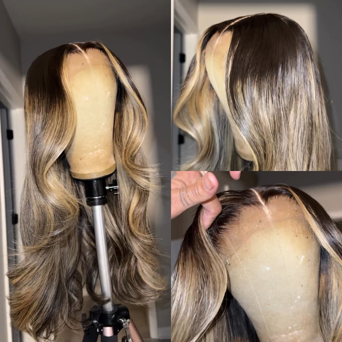 Ombre Highlight Blonde Layered Wavy Middle Part Lace Front Wig