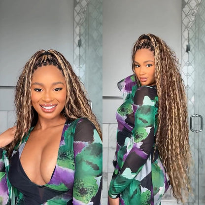 Flexi-fit Full Lace Blonde Highlight Knotless Bohemian Braided Curls Invisi Drawstring Wig