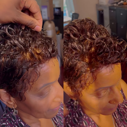Full Lace Red Brown Wave Curls Short Pixie Cut Glueless Wig