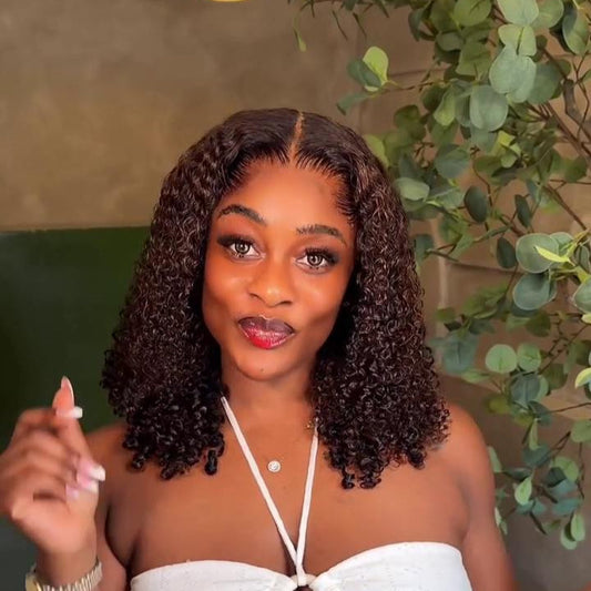 Gorgeous Dark Brown Kinky Curly Bob 5×5 Lace Closure Wig