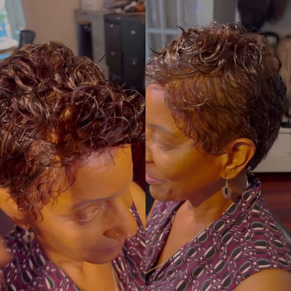 Full Lace Red Brown Wave Curls Short Pixie Cut Glueless Wig