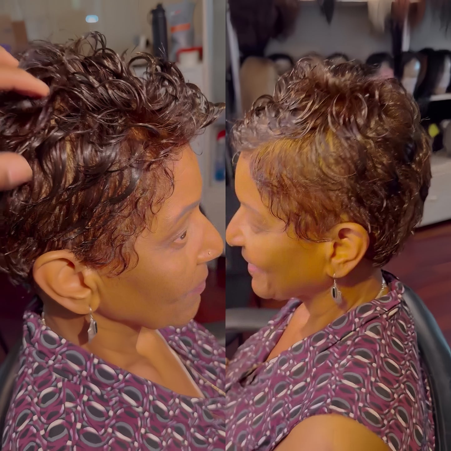Full Lace Red Brown Wave Curls Short Pixie Cut Glueless Wig