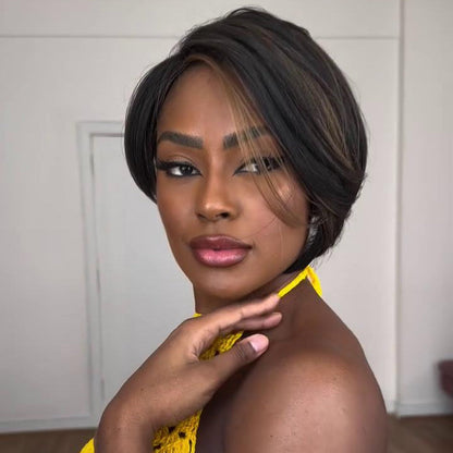Natural Black with Honey Blonde Highlight 13x4 Lace Frontal Pixie Wig