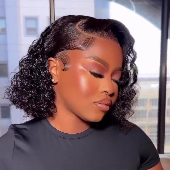 Natural Black Afro Kinky Curly Bob 13x4 Lace Frontal Wig