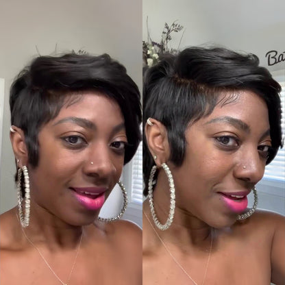 Full Lace Natural Hairline Short Pixie Glueless Wig With Long Bangs