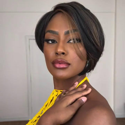 Natural Black with Honey Blonde Highlight 13x4 Lace Frontal Pixie Wig