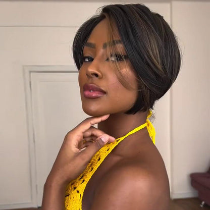 Natural Black with Honey Blonde Highlight 13x4 Lace Frontal Pixie Wig