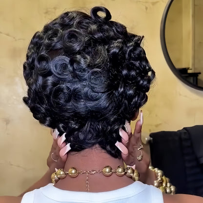 Finger Wave Short Pixie Cut Glueless 100% Human Hair Wig