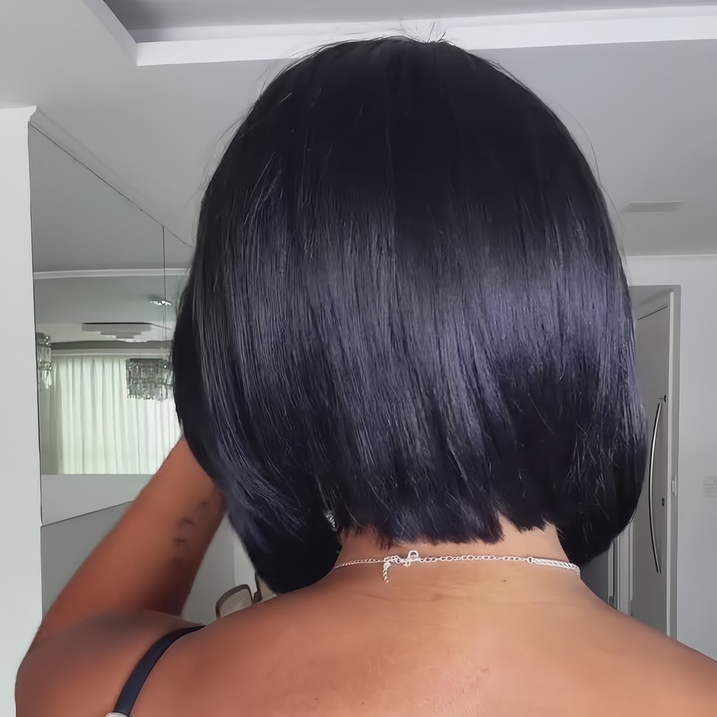 Natural Black  Side Part Short Layered Bob Wig 100% Human Hair