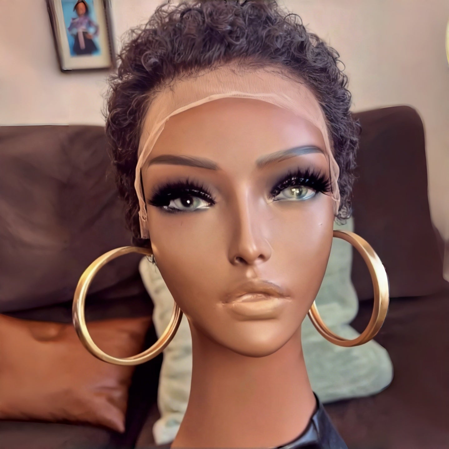 Natural Black Short Pixie Curly 13×4 Lace Frontal Wig 100% Human Hair