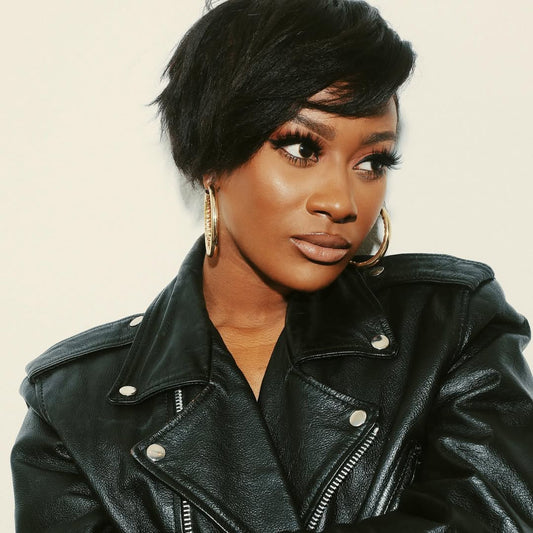 Full Lace Natural Black Short Layered Cut Wig With Bang